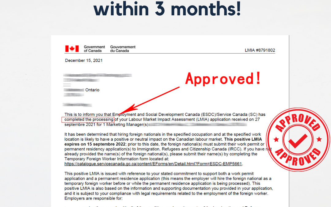 Successful case: LMIA application approved within 3 months