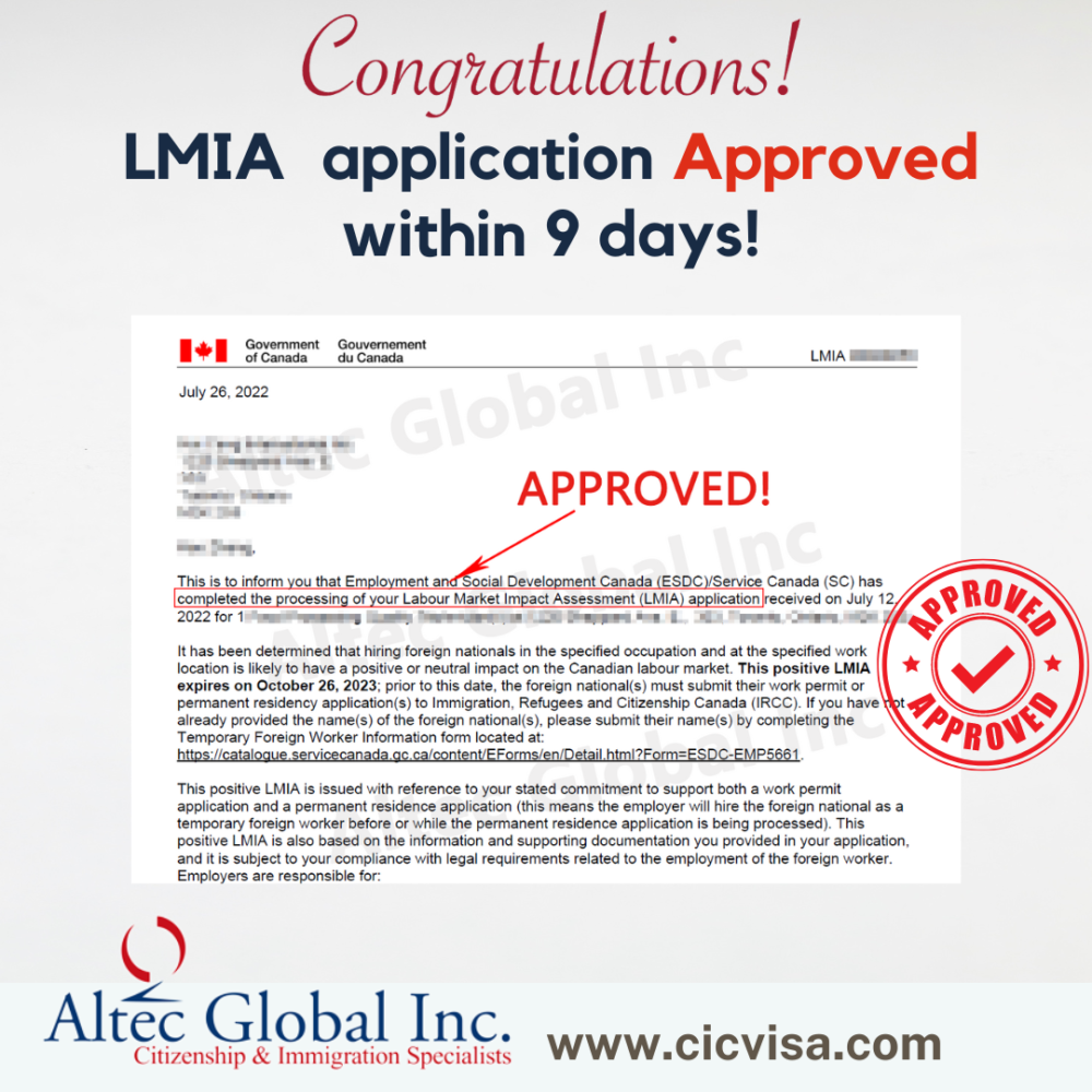 Congratulations! LMIA application approved within 9 days!