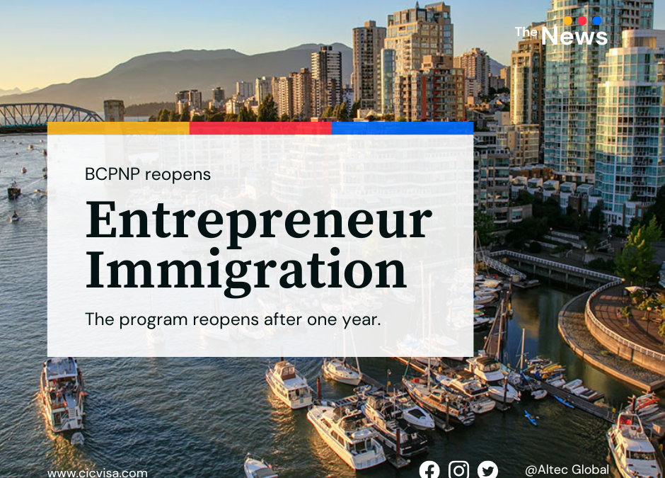 The Entrepreneur Immigration stream of BCPNP is reopened after one year