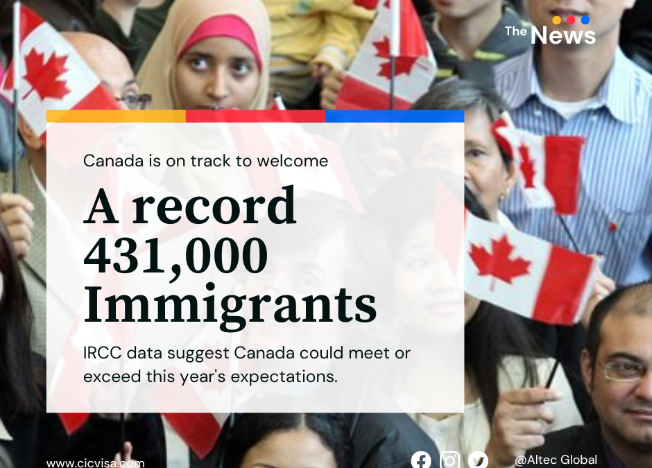 Canada is on track to welcome a record 431,000 immigrants
