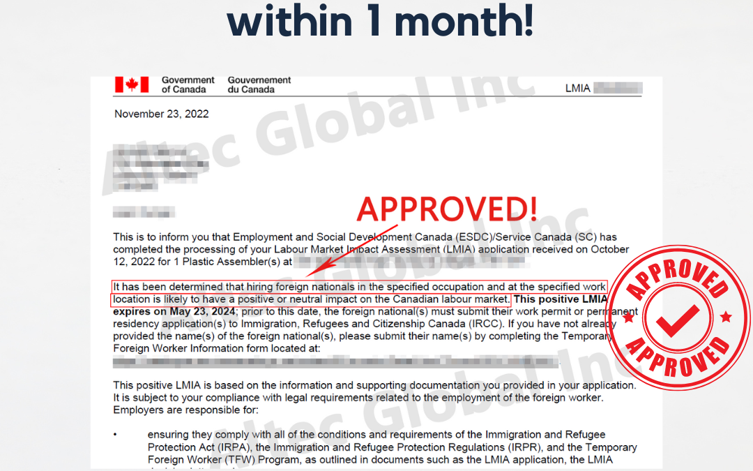 Successful case: LMIA application Approved within 1 month
